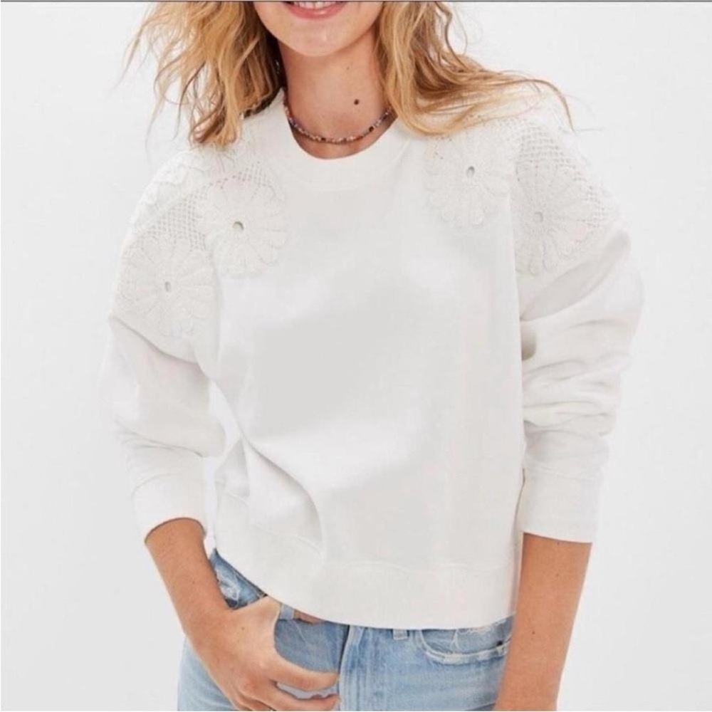 American Eagle Ivory Crochet Floral Pullover